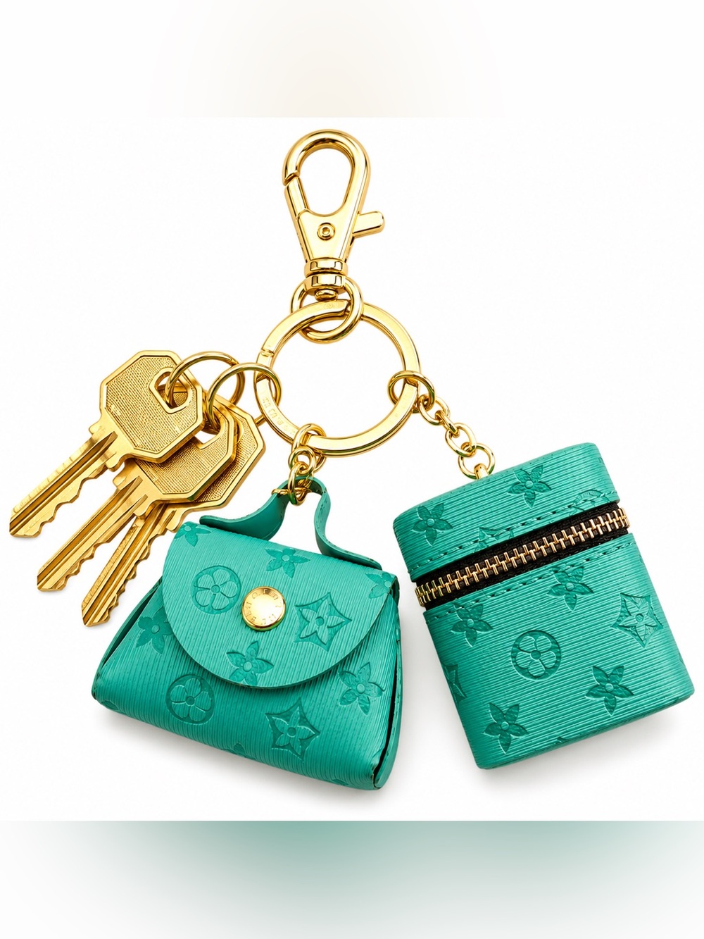 Luxury Teal Monogram Keychain Charm - Designer-Inspired